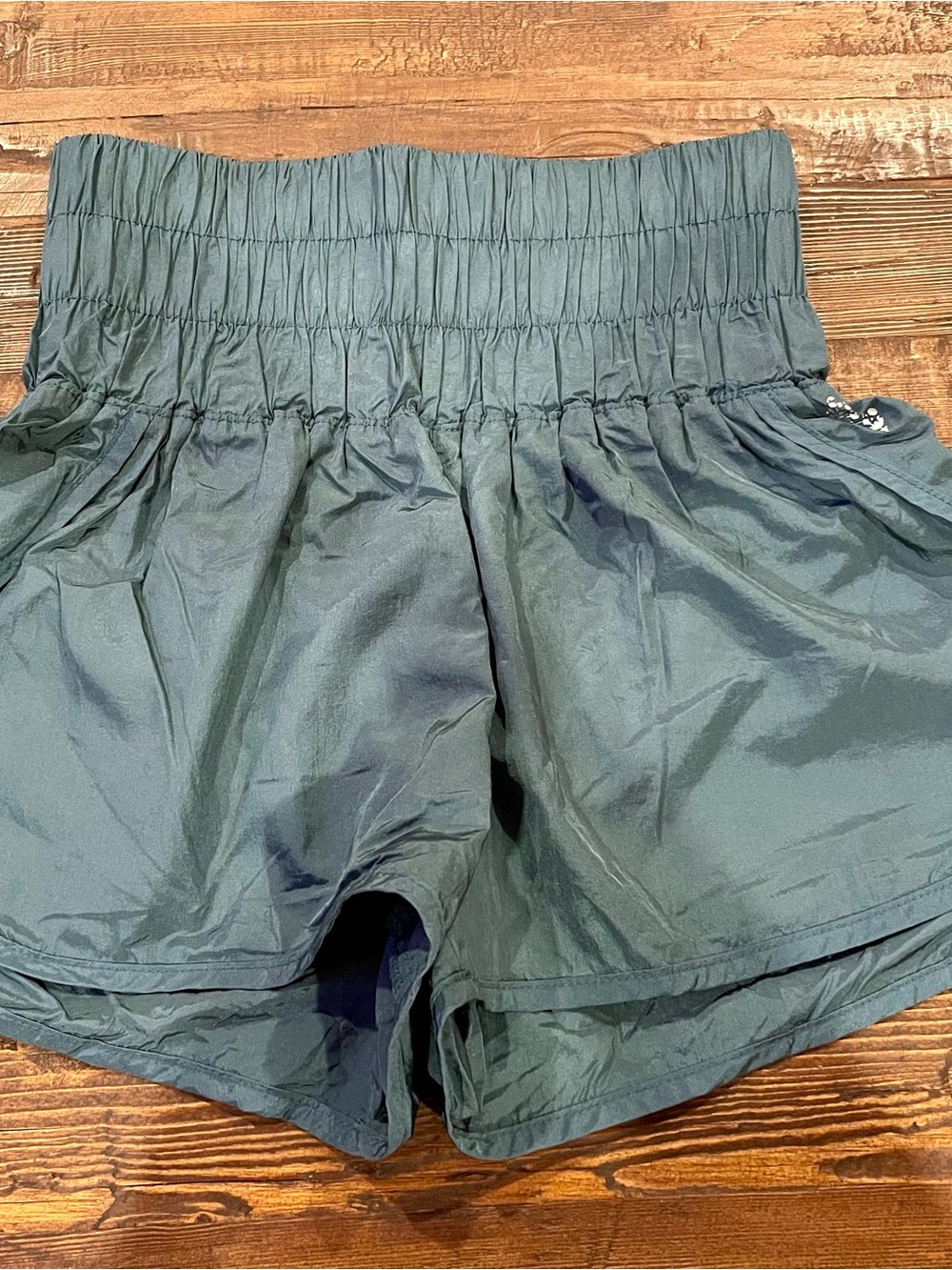 FP Movement by Free People Smocked-Waist Athletic Shorts - Teal Green